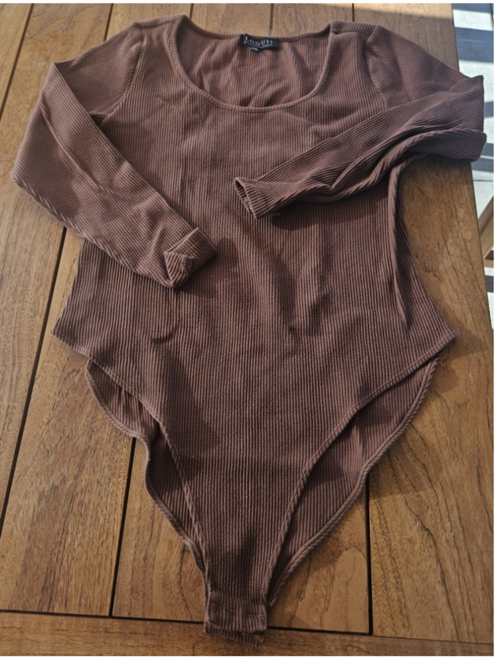 Eloquii Chocolate Brown Ribbed Scoop Neck Long Sleeve Bodysuit Size 18/20